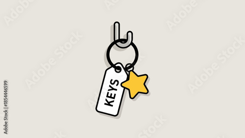 Cartoon Keychain with Tag and Star Charm.