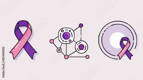 Vibrant vector icons symbolizing health awareness, scientific research, and interconnected support for vital causes worldwide