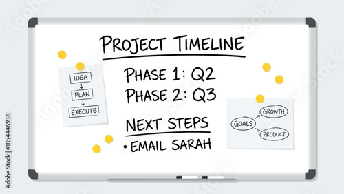 Whiteboard Project Timeline With Phases And Notes.