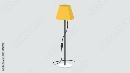 Yellow Floor Lamp with Black Stand Isolated.