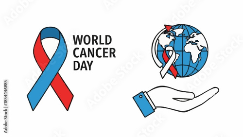 World Cancer Day Ribbon Globe Hand Illustration Promoting Awareness and Hope