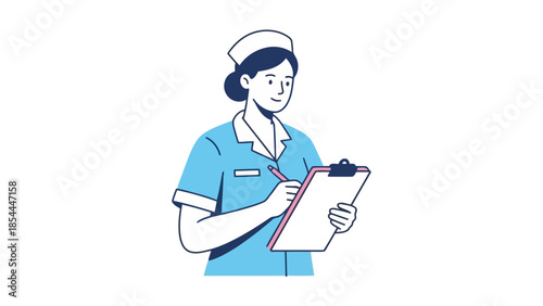 Nurse Holding Clipboard and Writing Notes.