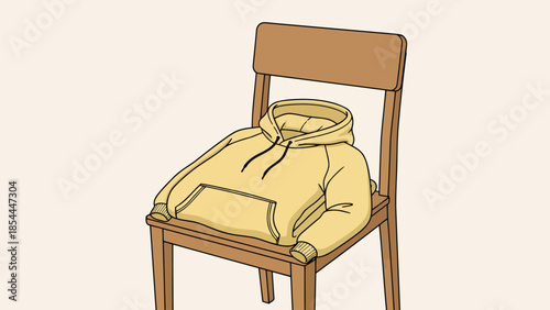 Yellow bag resting on wooden chair.