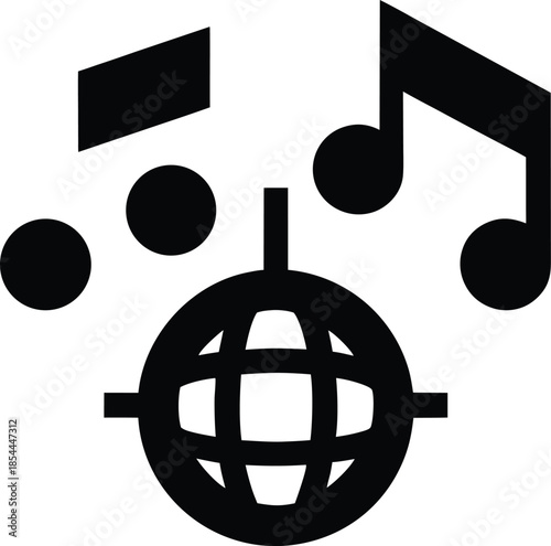 disco ball music festival silhouette vector illustration on transparent background