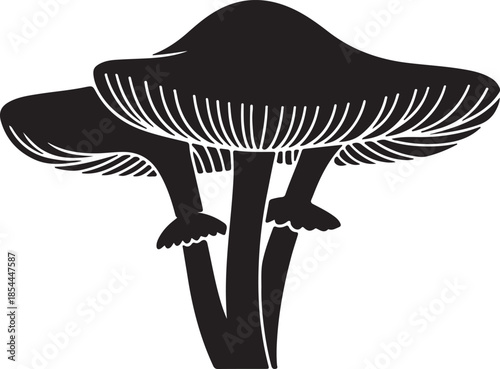Minimal silhouette of a cascading Lion’s Mane mushroom vector art illustration