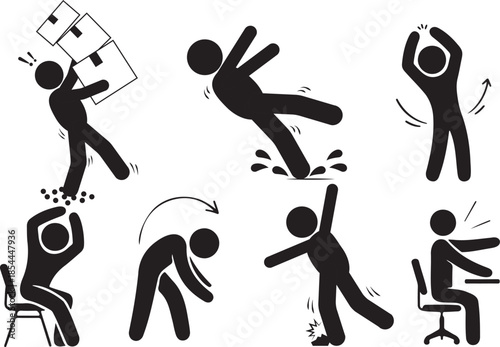 Collection of Black Silhouette Accident Hazard, Office Stretches Simple Exercises for Desk Workers
