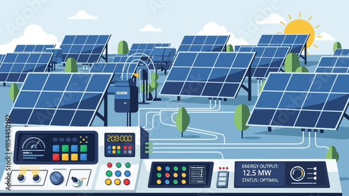 Sustainable Energy An Illustrated Look at a Solar Power Plant Generating Clean Electricity