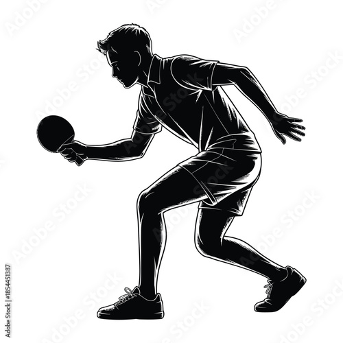 Silhouette of a male athlete playing table tennis dynamically