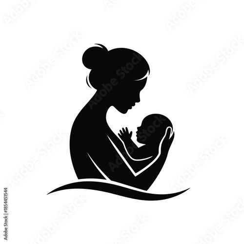 A silhouette of a mother tenderly cradling her newborn baby