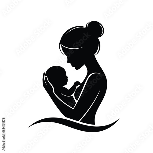 A silhouette of a mother lovingly cradling her newborn baby