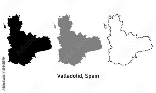Map of Valladolid, a province in Spain. Map with various styles of outlines, black and gray.