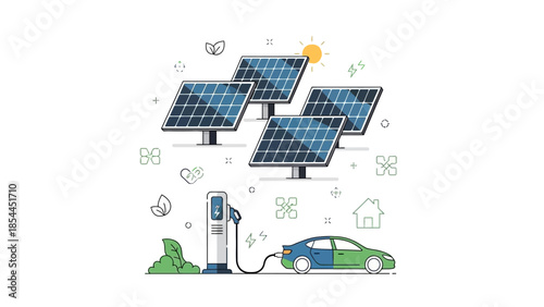 Sustainable Energy Future Solar Panels Charging Electric Vehicle with Green Initiatives