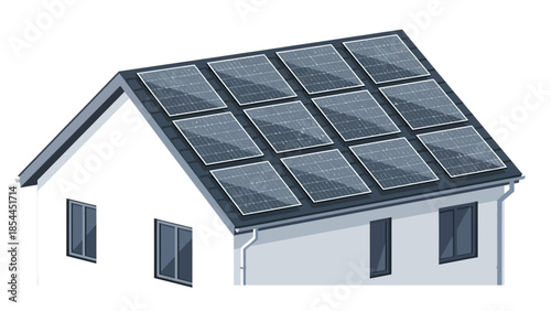 Solar Panels Installed on a Residential House Roof Generating Renewable Energy from Sunlight