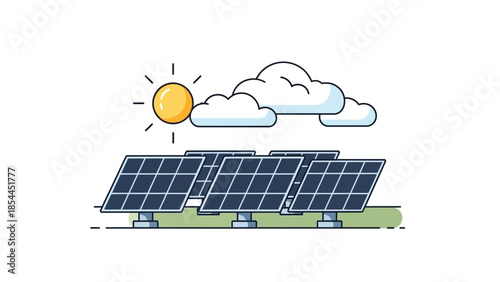 Solar Panel Array Generating Clean Energy Under the Sun and Clouds Sustainable Electricity