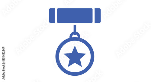 Solid blue icon of a round medal featuring a star in the center and suspended from a wide ribbon, signifying an award for excellence.