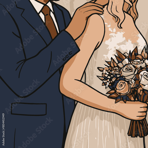 A joyful couple walks together at an outdoor wedding ceremony while guests celebrate by throwing petals, capturing a happy moment of love and celebration.