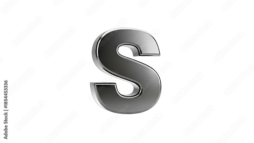 Naklejka premium 3D Chrome Letter S Icon on transparent background