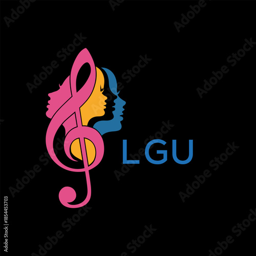 Creative Feminine Music Logo with Treble Clef and Colorful Female Silhouettes – LGU  Later Logo, Beauty and Art Concept
