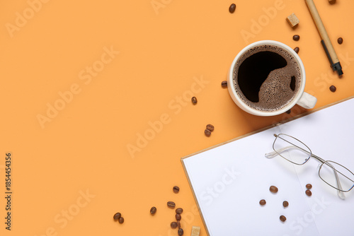 Cup of coffee with beans, n...