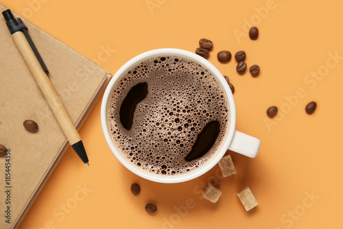 Cup of coffee with beans, n...