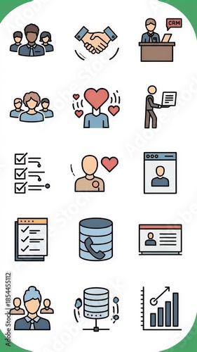 Business Icons Set Showing Teamwork Handshake Data and Growth Chart