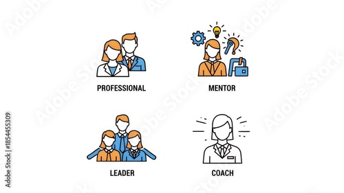 Business Team Icons Representing Professionals Leaders Coach and Experts
