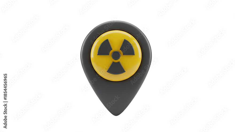 Fototapeta premium 3D Radioactive danger zone map pin icon on transparent background