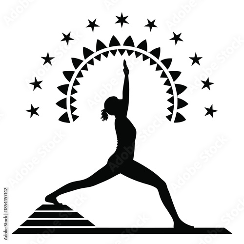 Yoga poses black silhouette graphic with starry background