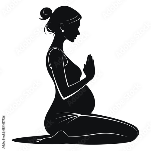 Black and white silhouette illustration of pregnant woman sitting