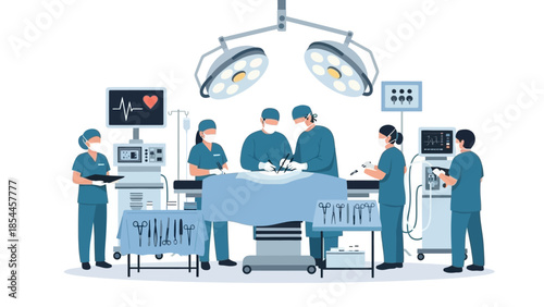 Medical team performing surgery in a modern operating room