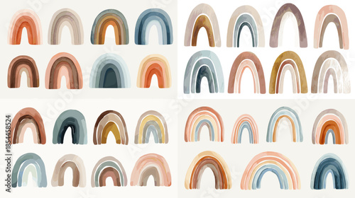 Abstract rainbow arches in soft earthy tones, inspired by boho style, perfect for nursery decor, wall art, branding, and modern minimalist illustrations.