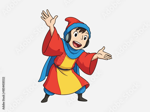 Cartoon Character in Red and Yellow Robe.