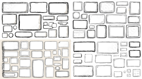 Hand drawn rectangular frames and borders in sketch style, suitable for notes, planners, presentations, scrapbooking, and creative layout designs.