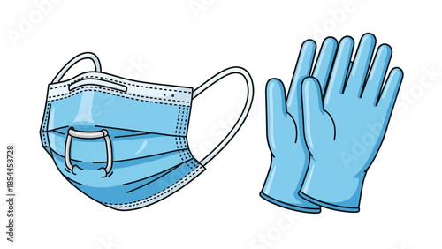 Medical face mask and gloves illustration on white background