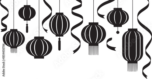Black Chinese Lanterns and Ribbons Silhouette paper lantern