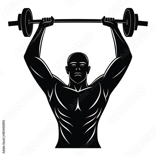 Ultra clean black and white 2d vector silhouette of muscular man