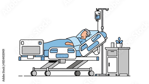 Illustration of Patient Resting in Hospital Bed with IV Drip