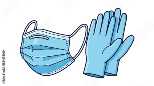 Medical face mask and gloves illustration on white background