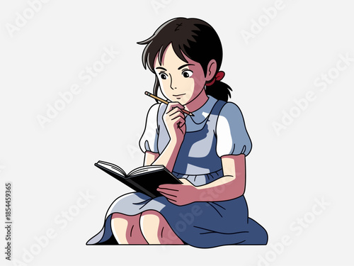 Young Girl Writing in Notebook Thoughtfully.