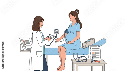 Pregnant woman receiving medical checkup from female doctor in clinic