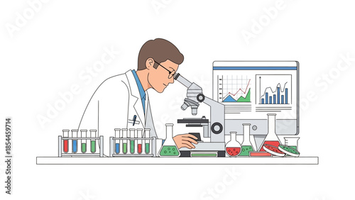 Scientist Analyzing Samples with Microscope in Modern Laboratory