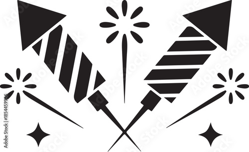 Black Fireworks Rockets and Sparklers Crossed celebration