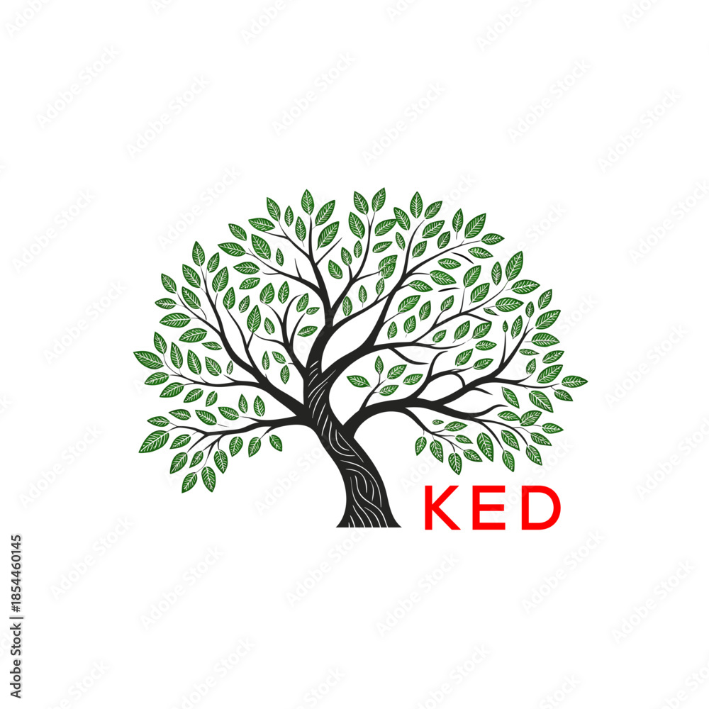 Obraz premium Green Tree of Life Logo Design KED Later Logo , Natural Environment Tree Branding, Sustainable Tree LogoKED tree logo, KED tree of life, KED green tree, KED nature logo, KED eco logo, KED 
