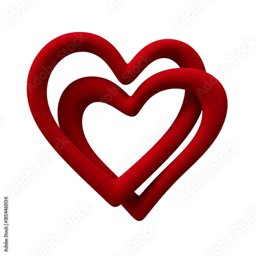 Two intertwined red hearts symbolizing love and affection in a simple graphic representation