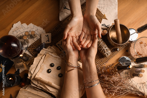 Fortune teller reading woma...