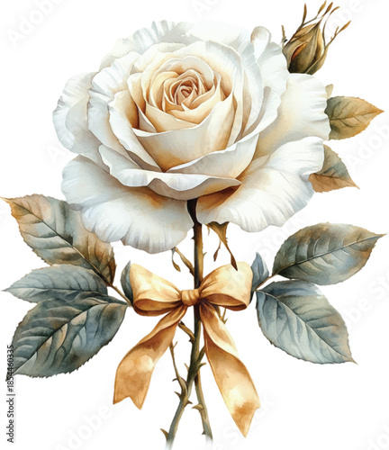 Elegant White Rose Bouquet with Golden Ribbon