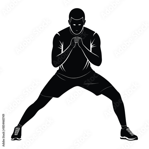Black and white vector illustration of a man exercising