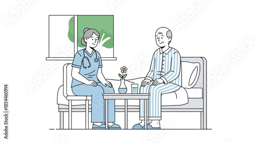 Nurse and elderly patient talking in a cozy healthcare setting