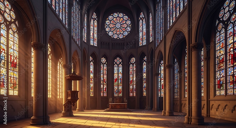 Fototapeta premium Interior of a Gothic church sanctuary.
