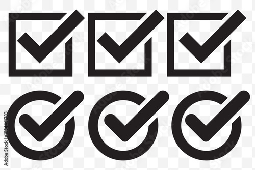 Check mark icons button set. yes or no checkmark sign. Check box icon with right and wrong buttons. black tick box and black cross symbol